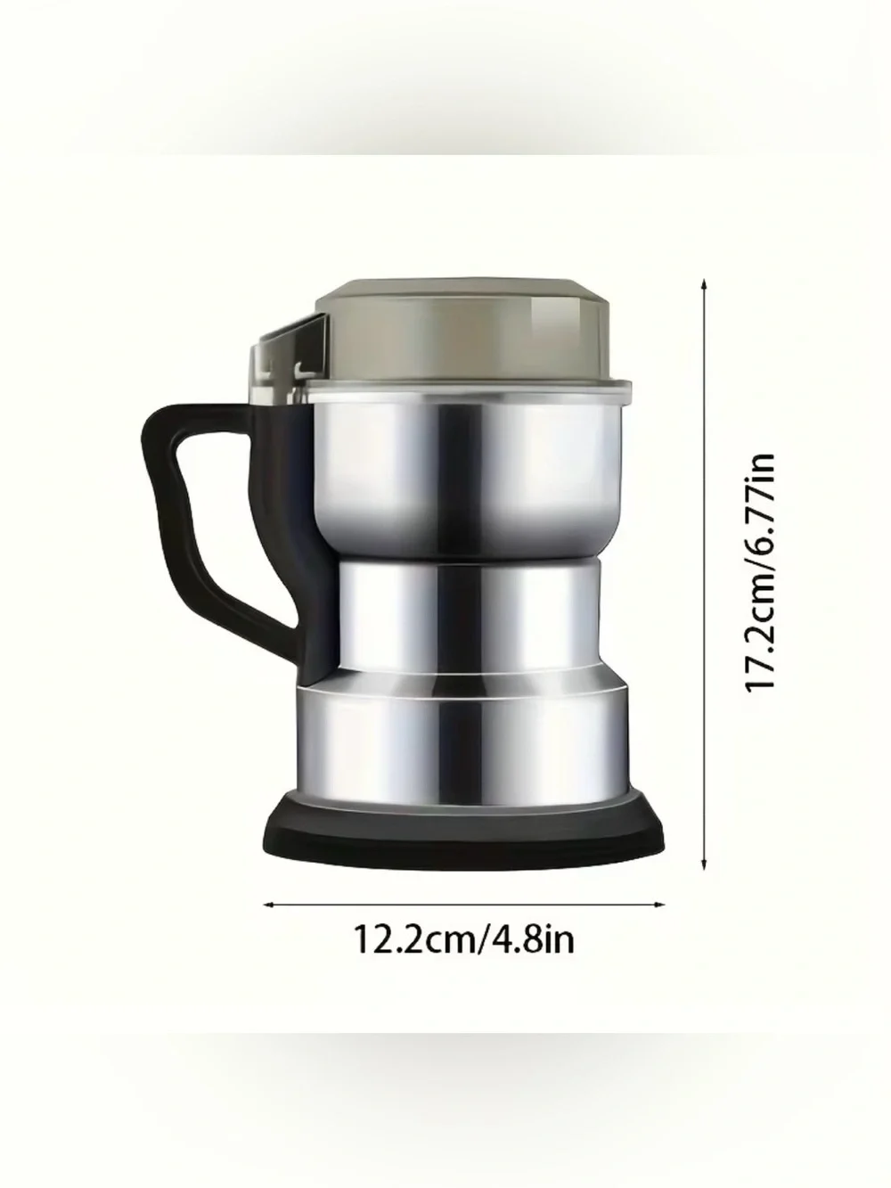 Portable Silver Electric Coffee Grinder with Black Handle